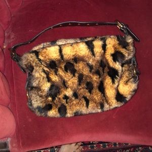 Leopard print faux fur purse
